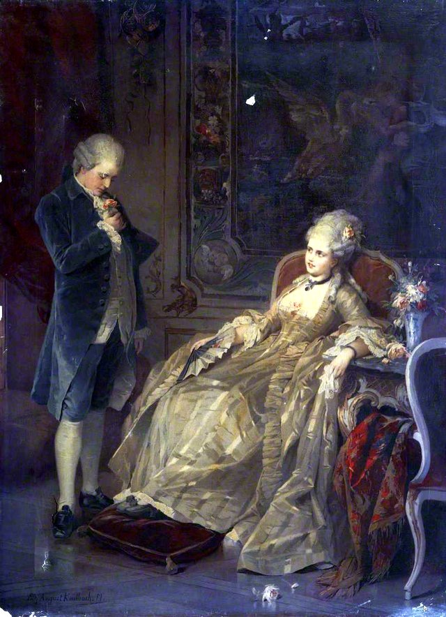 A Man with a Rose and a Woman in an Interior by Friedrich August von Kaulbach