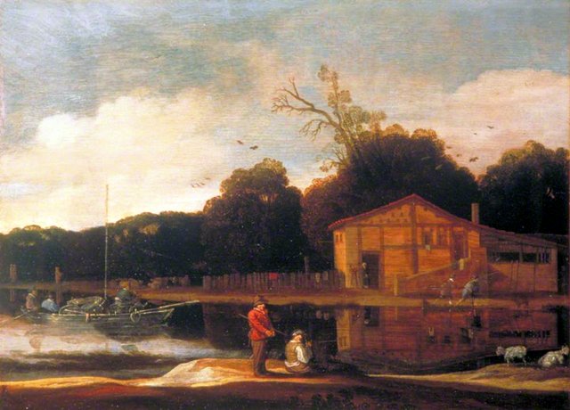 Cottage on a Canal with a Trekschuit by Cornelis Vroom