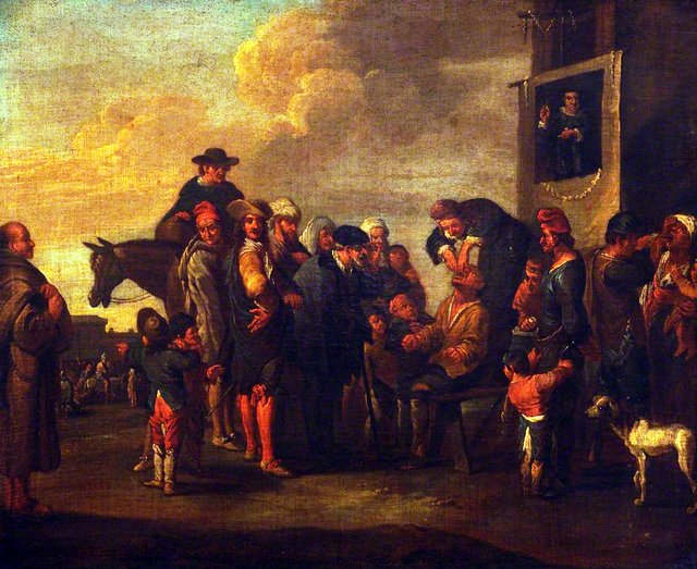 An Italian Marketplace with an Itinerant Toothdrawer at Work by Cornelis de Wael