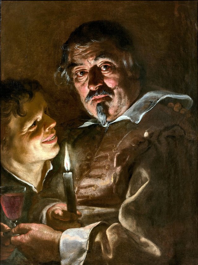 Man and boy by candlelight by Jan Cossiers