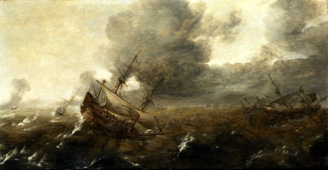 Ships in stormy sea by Andries van Eertvelt