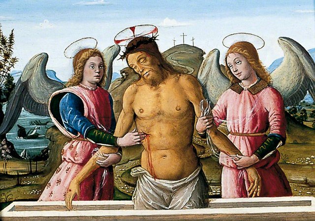 The Dead Christ Supported by Two Angels by Bernardino Fungai
