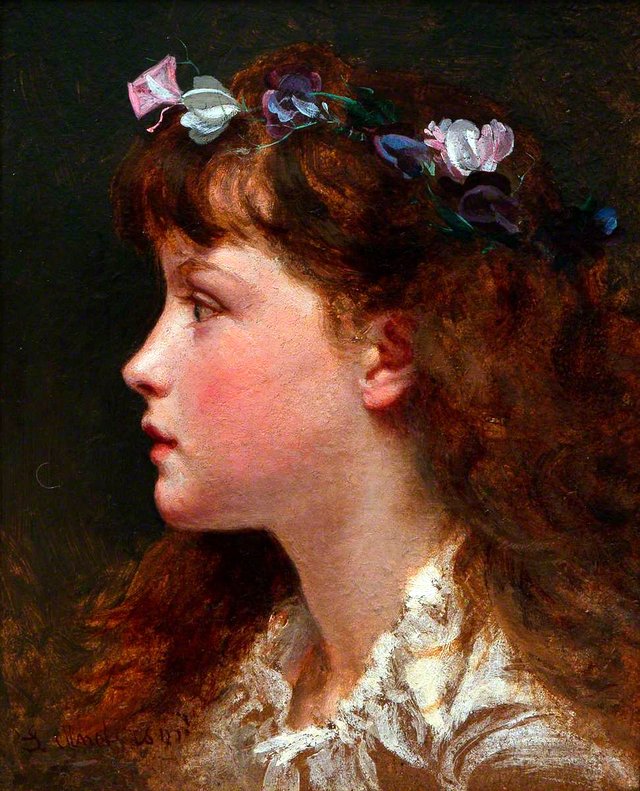 Young Girl with Garland of Flowers in Her Hair by Sophie Gengembre Anderson