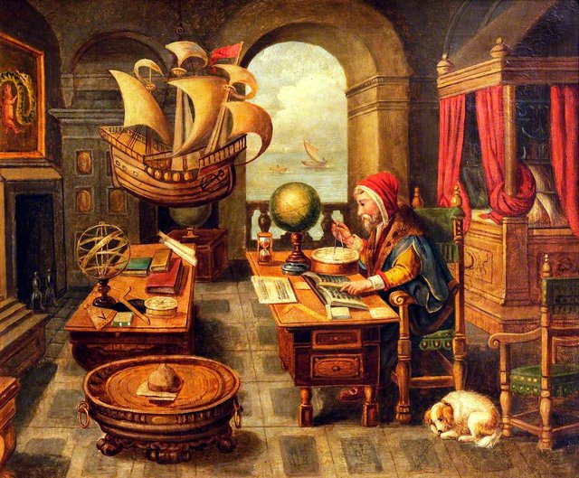 Flavio Gioia (Flavius Amalfitanus) in His Study, Using the Magnetic Compass (from the series 'Nova reperta') by Stradanus