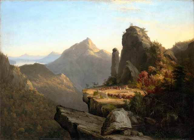 Scene from “The Last of the Mohicans,” Cora Kneeling at the Feet of Tamenund by Thomas Cole