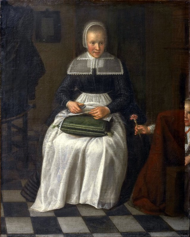 An orphan girl while sewing by Cornelis de Vos