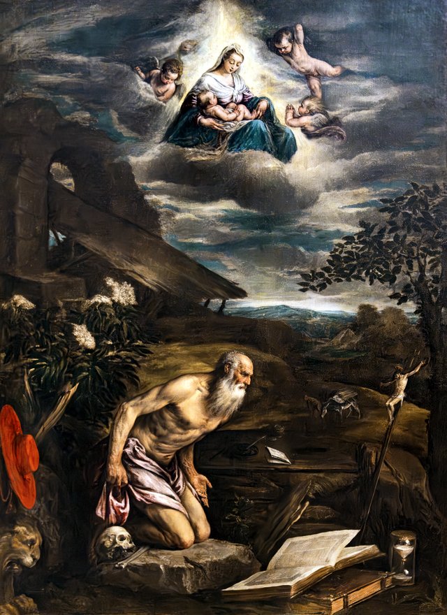 Saint Jerome with Virgin and Child in Glory by Jacopo Bassano
