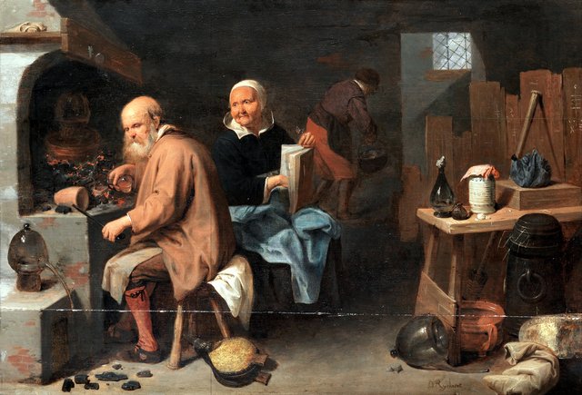 Alchemist and his wife in a workshop by David Ryckaert III