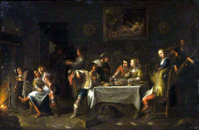 Ladies and Gentlemen Feasting around a Table by Cornelis de Wael