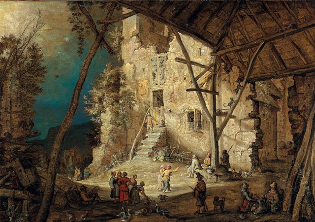 Peasants near a ruinous watchtower by Roelant Savery