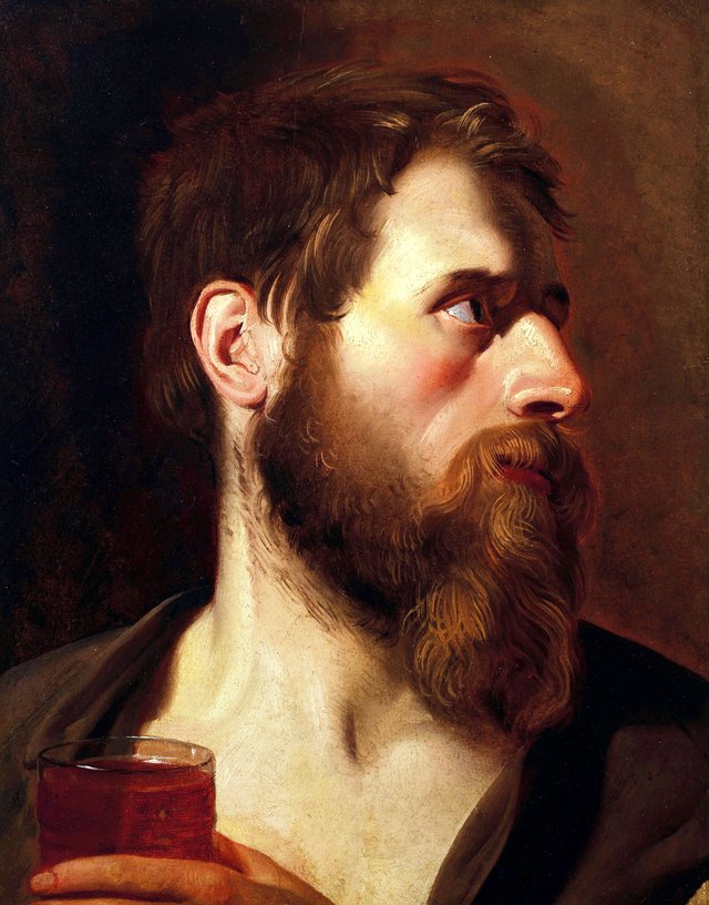 Head of a bearded man with a glass of wine by Jacob van Oost
