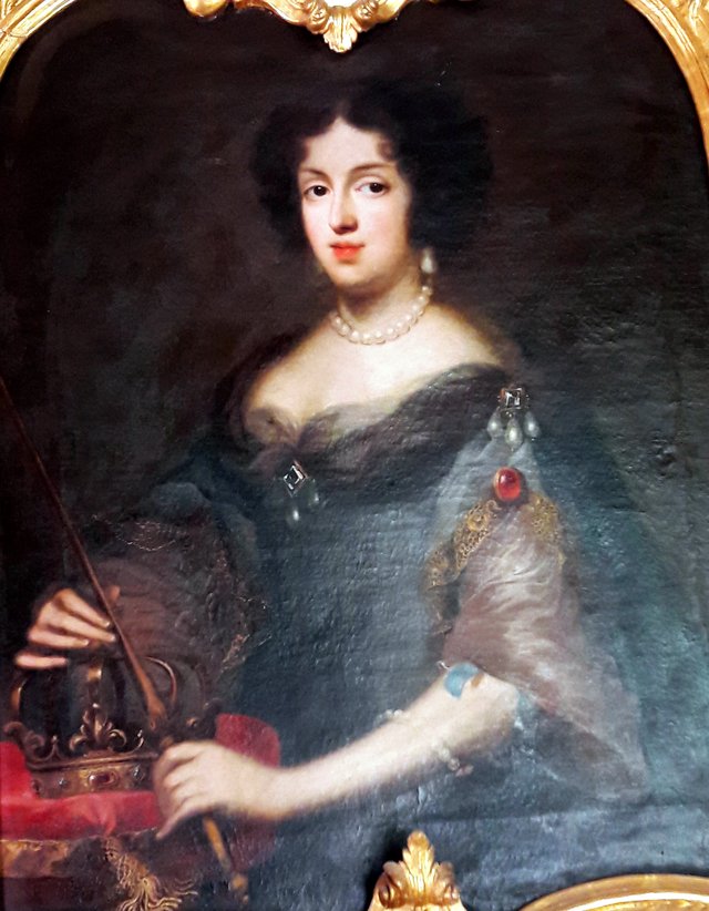 Portrait of Marie Casimire Sobieska with a crown and sceptre. by Charles Le Brun