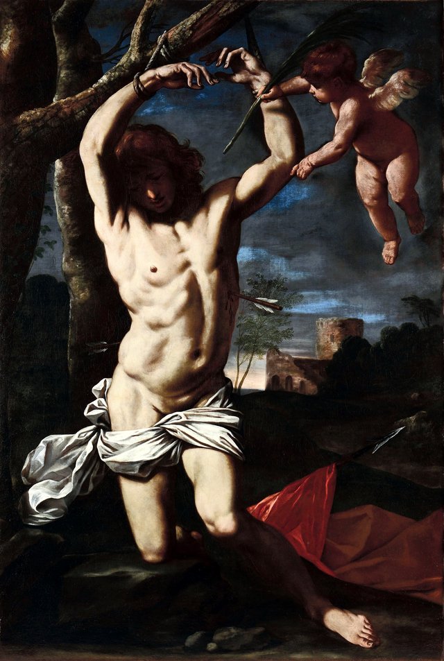 Saint Sebastian and an angel by Simone Cantarini