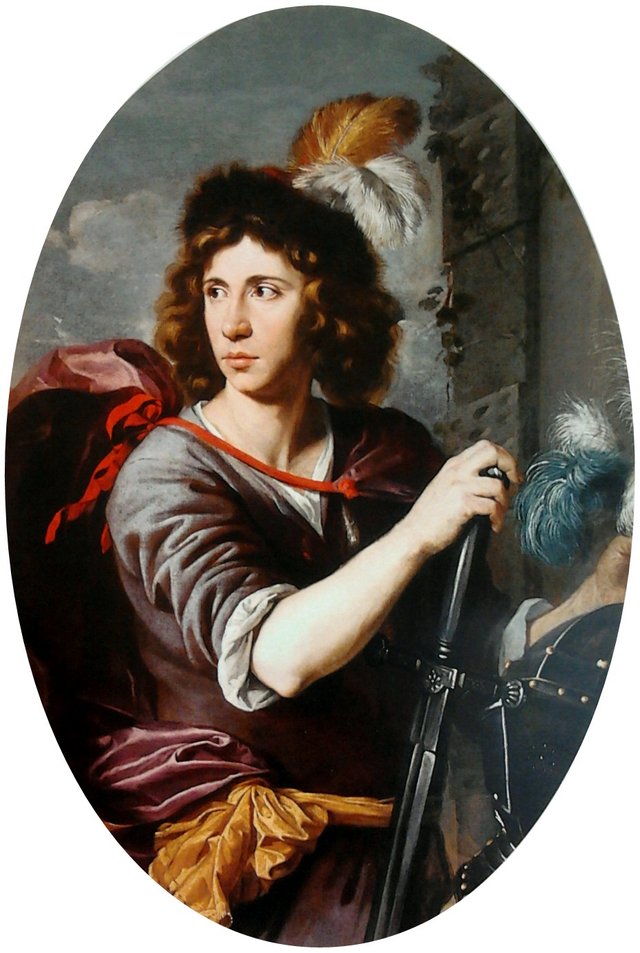Young man leaning on his sword (David). by Jacob van Oost