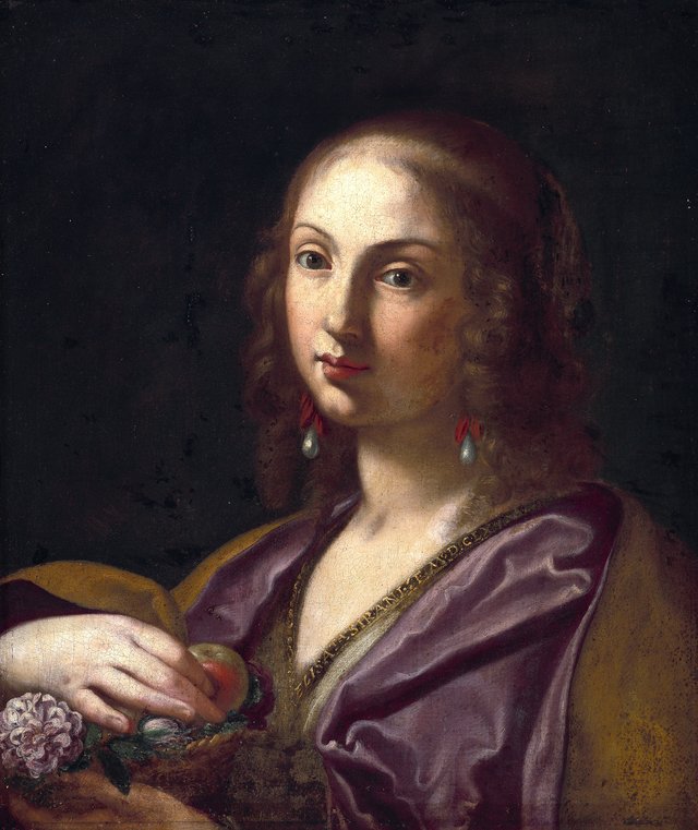 Portrait of Signora Ortensia Leoni Cordini as Saint Dorothy by Elisabetta Sirani