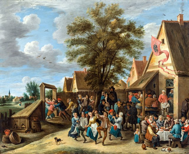 Village kermesse with peasants dancing by Abraham Teniers