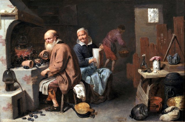 The Alchemist and His Wife in the Workshop by David Ryckaert III