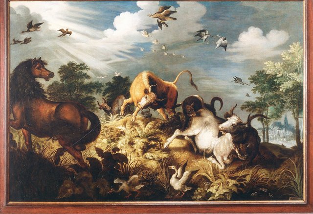 Horses and oxen attackes by Wolves by Roelant Savery