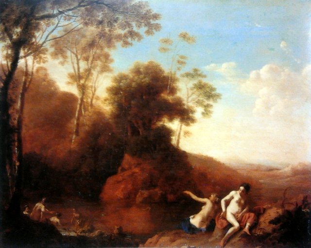 Diana with her nymphs discovers the pregnancy of Callisto. by Dirck van der Lisse
