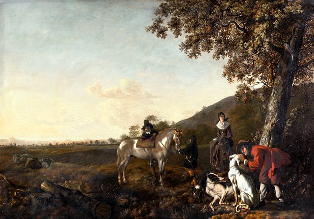 Landscape with a resting hunting company by Ludolf de Jongh