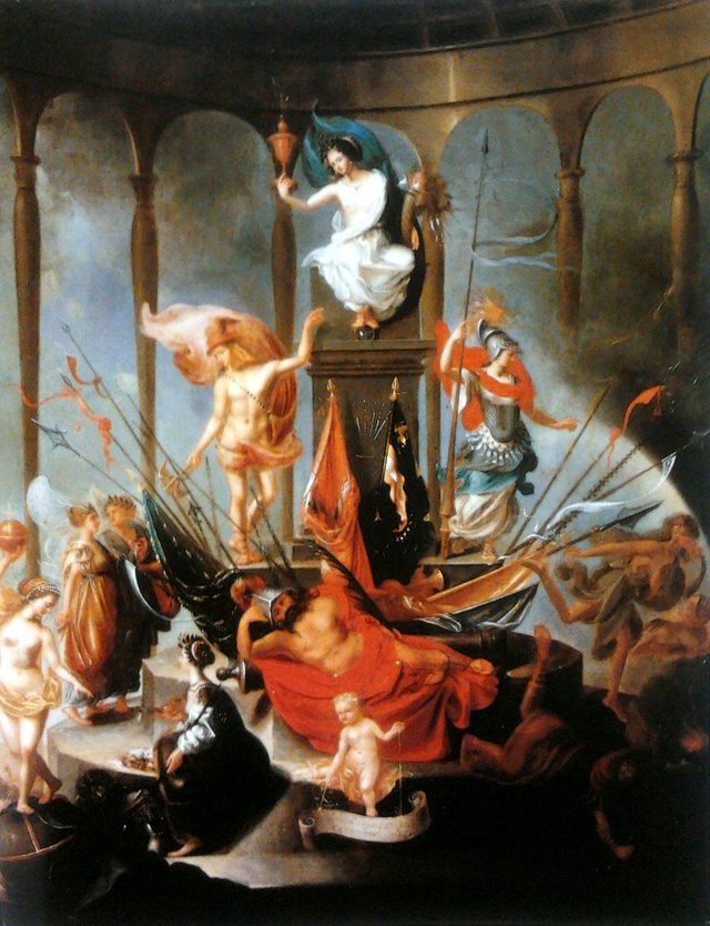 Allegory of peace triumphant over the war. by Jacob Willemsz de Wet