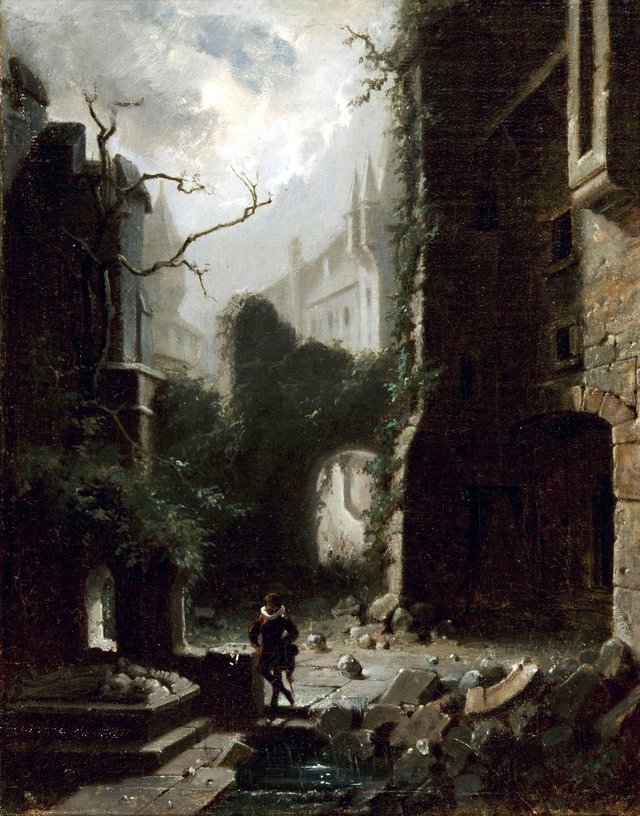 Moonlit Scene with Castle Ruins by Carl Spitzweg