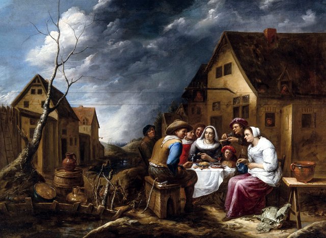 Family feast in front of the tavern by Gillis van Tilborgh