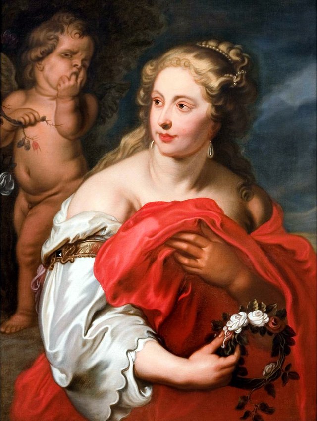 Woman with guirlande and a putto who hurt his hand on a thorn branch by Theodoor van Thulden