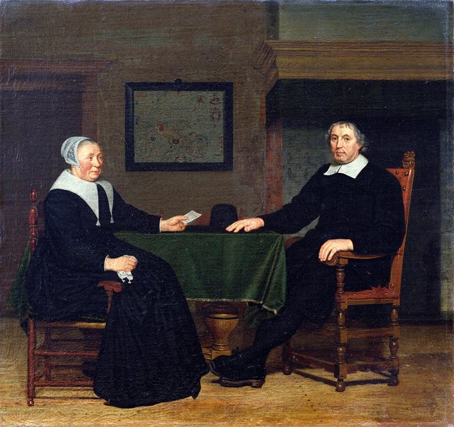 Portrait of Adriaen Corver and his wife Rijckje Theulingh. by Michiel van Musscher