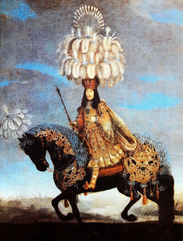 Leopold I on horseback in a costume for a "horse-ballet" (ballet à cheval). by Jan Thomas van Ieperen