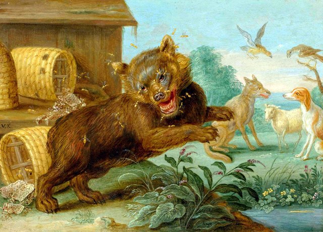 Four scenes from Aesop's fables, The bear and the bees by Jan van Kessel the Elder
