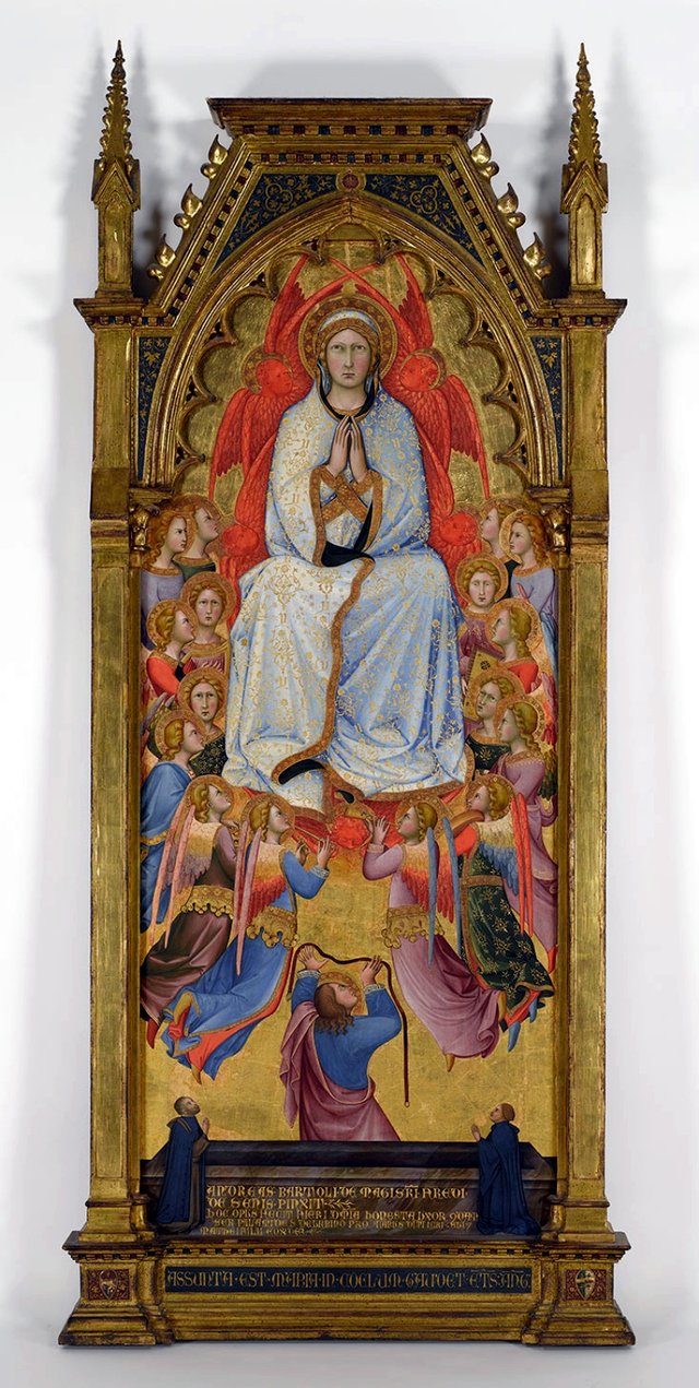 The Assumption of the Virgin with St. Thomas and Two Donors (Ser Palamedes and his Son Matthew). by Andrea di Bartolo