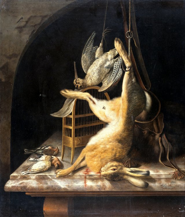 Hunt still life with a hare and a snipe by Jacob Biltius