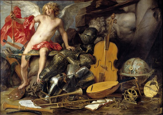 Triumphant Cupid among Emplems of Art and War by Paul de Vos