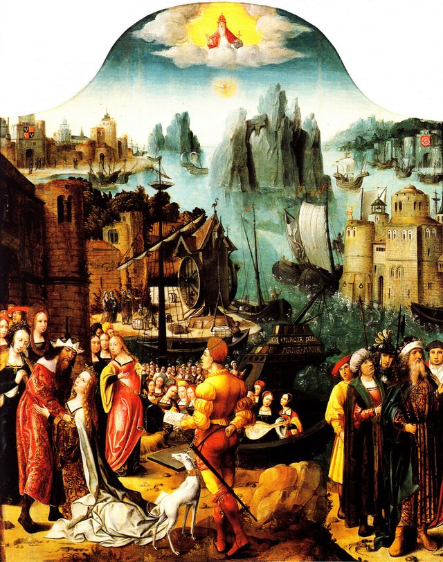 De H. Ursula neemt afscheid van haar vader by Master of the Legend of the Magdalene