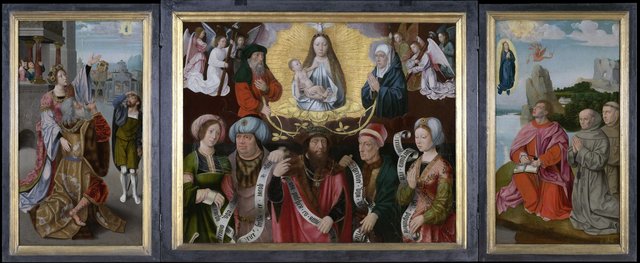 Mary with child, together with Joachim and Anna, prophets and sibyls by Master of the Holy Blood