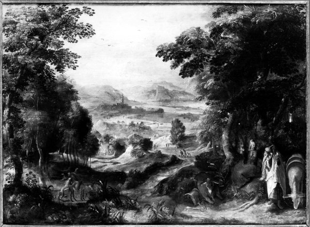 The body of the prophet of Judah lies intact on the road with the donkey and the lion beside it (1 Kings 23:28 by Karel van Mander the Elder