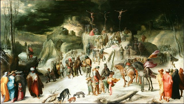 The Crucifixion in a wintery landscape by Karel van Mander the Elder