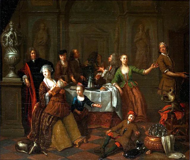 Elegant company enjoying a meal by Ignatius van der Beken