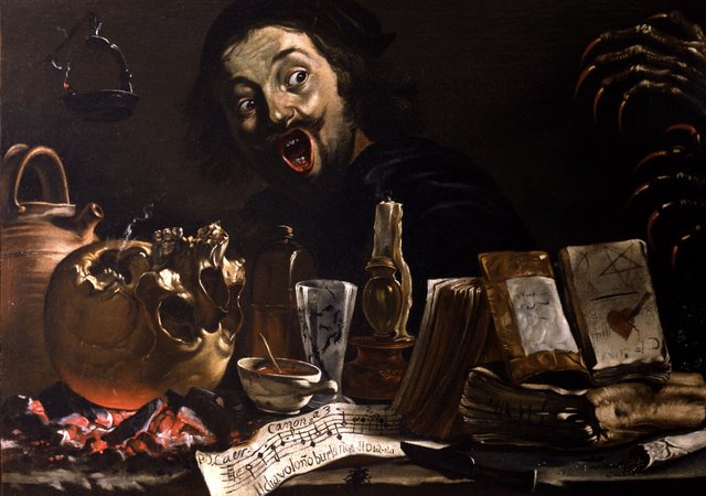 Self Portrait with a Magic Scene by Pieter van Laer