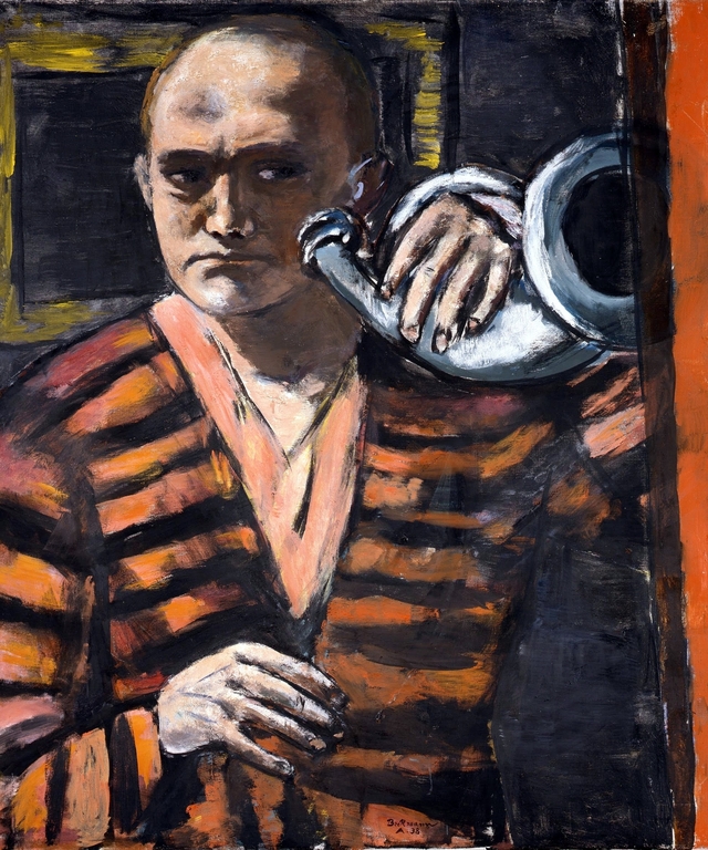 Self-Portrait with Horn by Max Beckmann