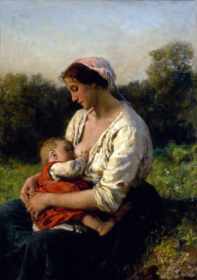 Young mother breastfeeding by Jules Breton