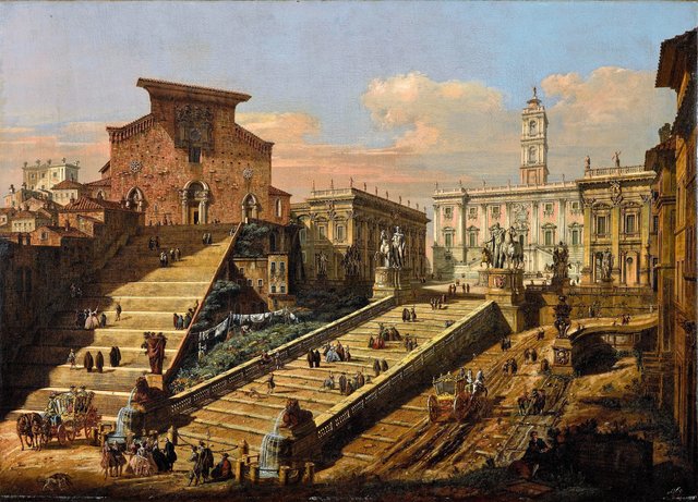 Widok Kapitolu z kościołem Santa Maria in Aracoeli by Bernardo Bellotto