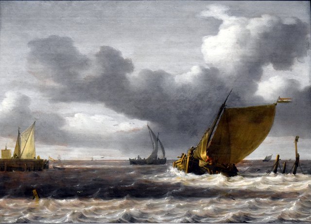 Zeilschepen in een brede riviermonding by Jan Porcellis