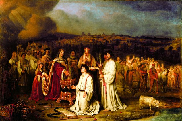 The Ark of the Covenant is brought into the temple; a cloud fills the house of the Lord by Philips Koninck