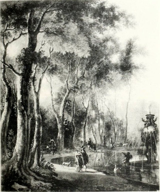 View of a park by Jan Hackaert