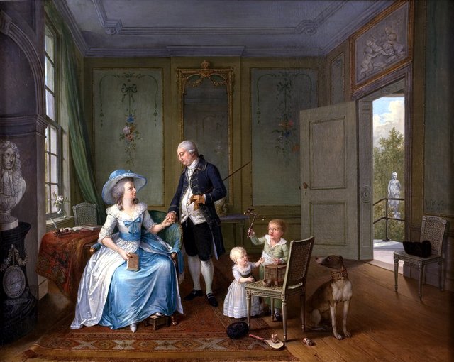 Arent Anthoni Roukens and family in their country house in Hees by Willem Joseph Laquy