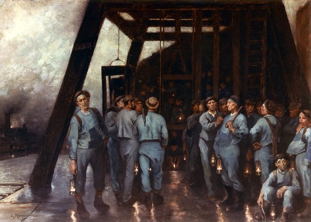 Descent of the miners into the shaft by Constantin Meunier