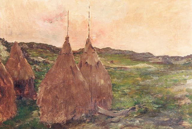 Haystacks at dusk by Constantin Meunier