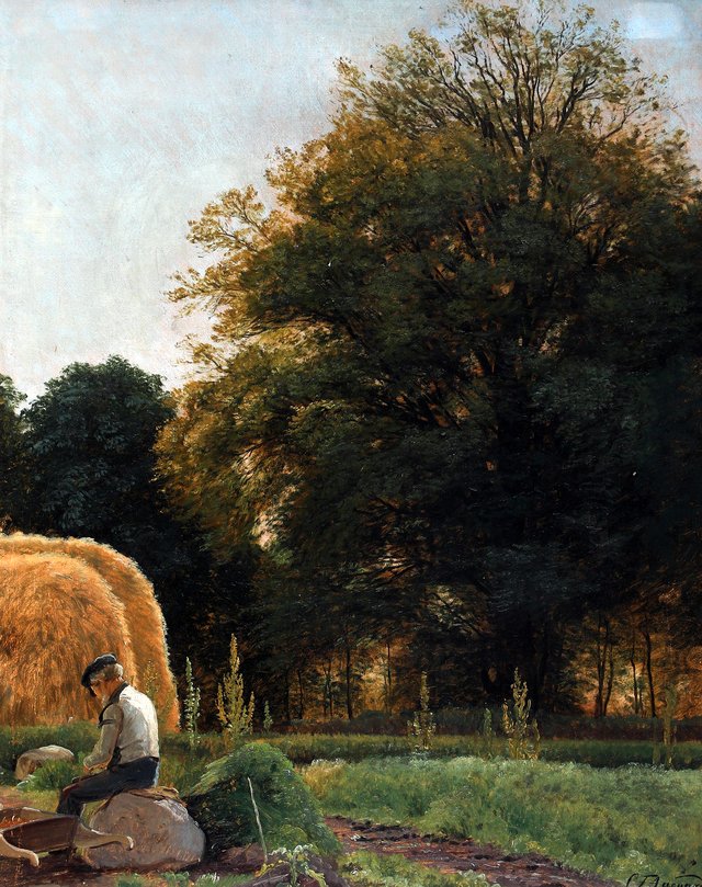 From a quiet summer day with a farmer taking a rest. by Carl Frederik Aagaard